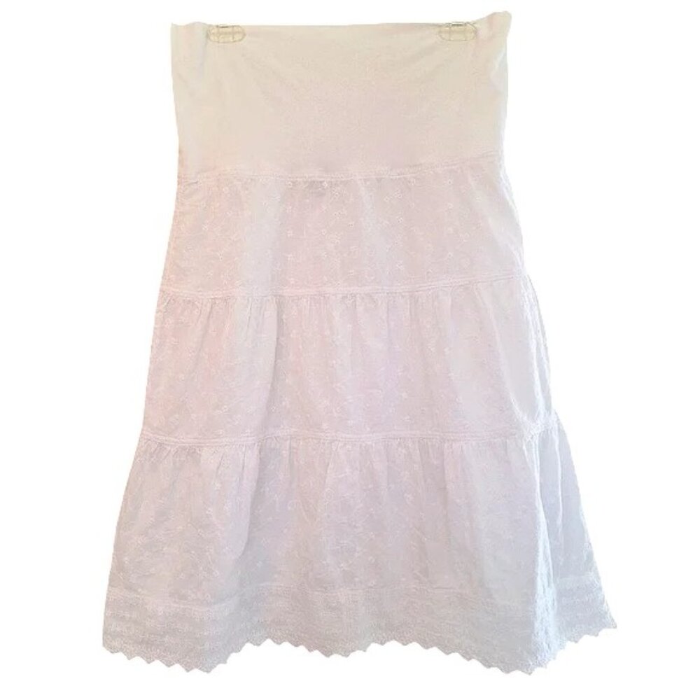 Contrast brand white cotton eyelet tiered midi skirt scalloped hem size M